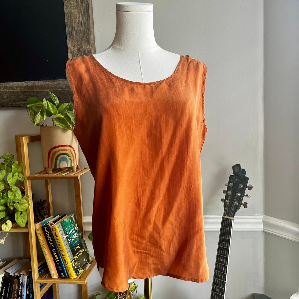 Vintage Y2K Burnt Orange Silk Sleeveless Blouse Size Medium